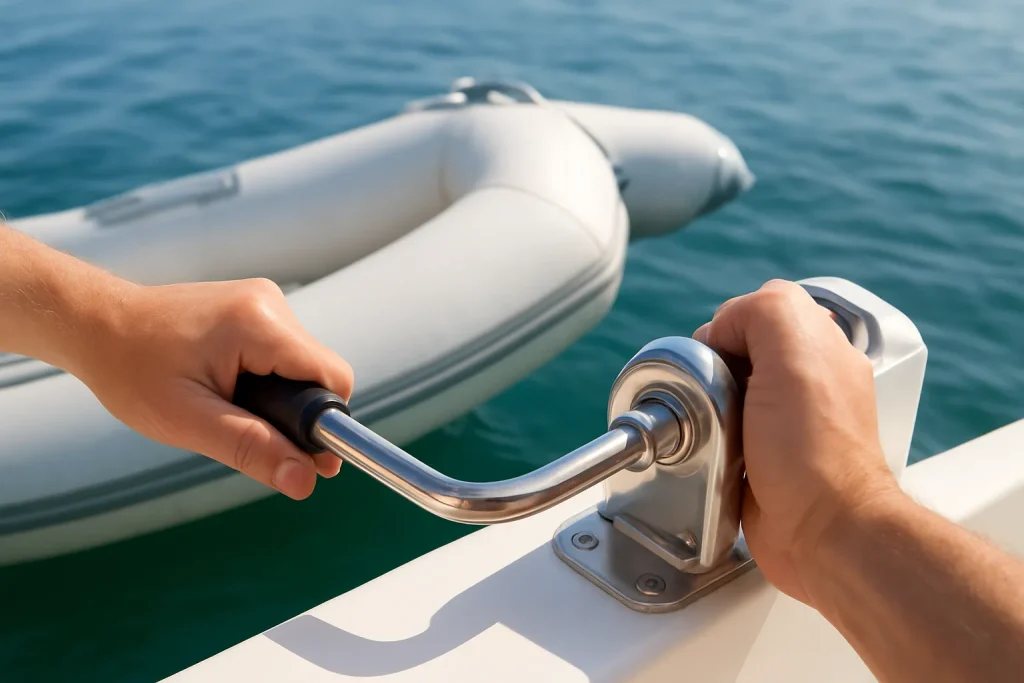 launching-dinghy-from-swim-platform-manually