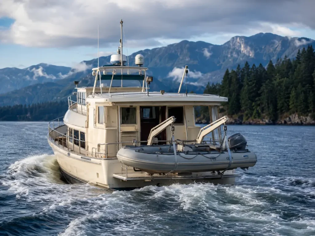 trawler-with-heavy-RIB-on-davit